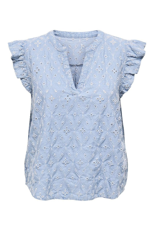 Only - Onlmischa Ss Emb Shirt - 4680468 Light Blue Denim