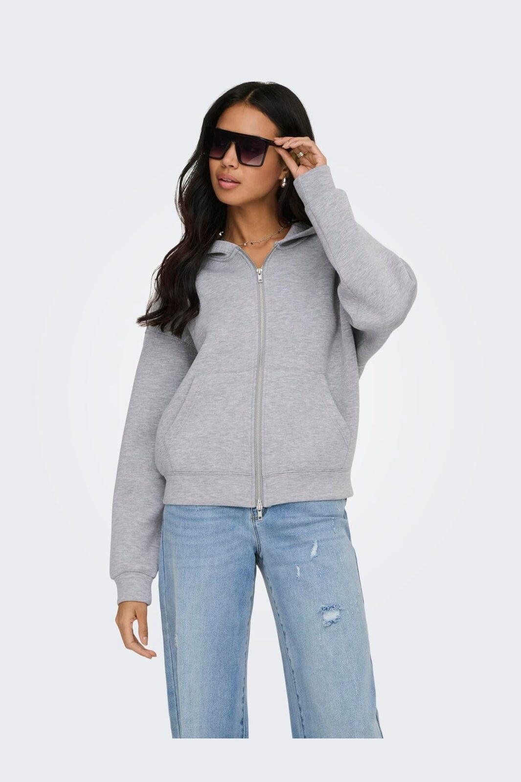 Only - Onlnaomi L/S Two-Way Zip Hoodie Swt - 5112665 Light Grey Melange