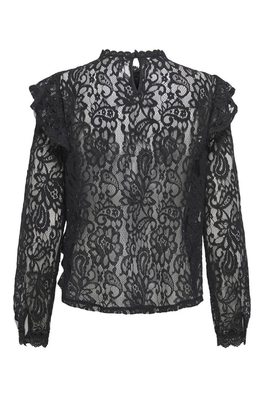 Only - Onlnew Karo Ls Lace Ruffle Top - 4834720 Black
