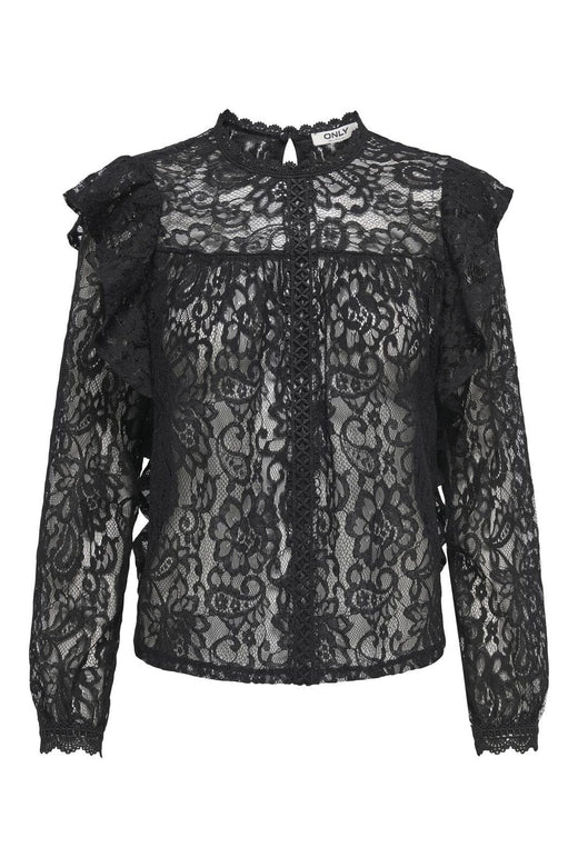 Only - Onlnew Karo Ls Lace Ruffle Top - 4834720 Black