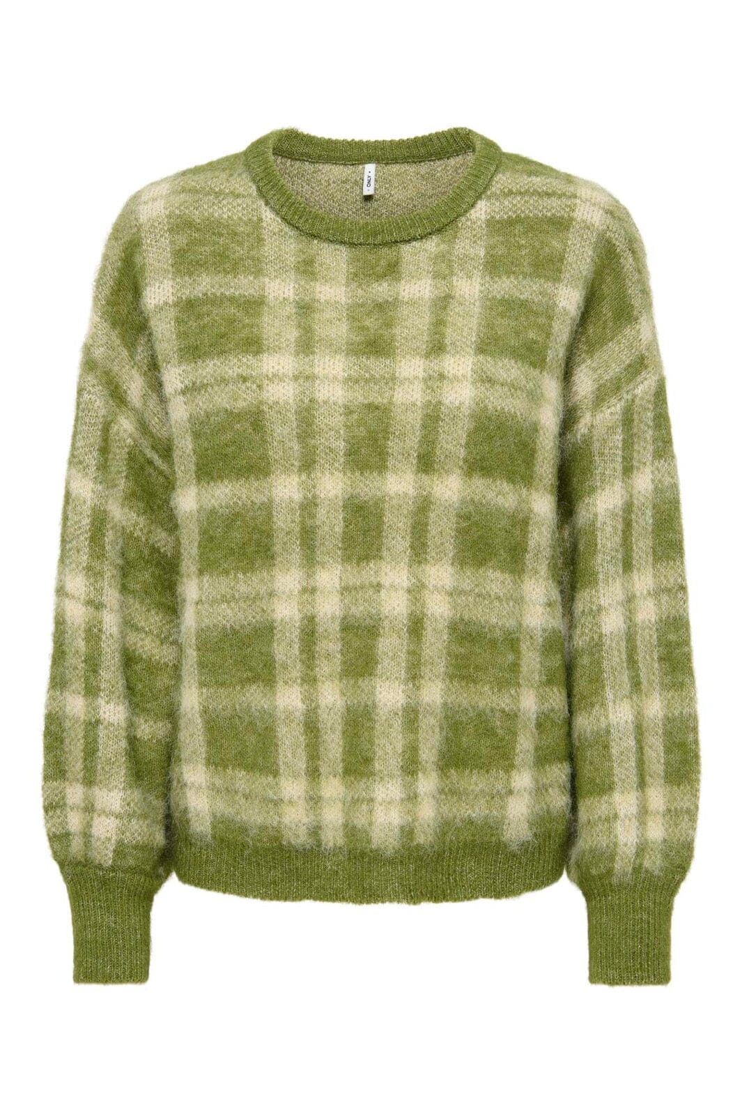 Only - Onlnoeme Life Ls Jq O-Neck Knt - 5112127 Sphagnum Mel/Off White/Checks