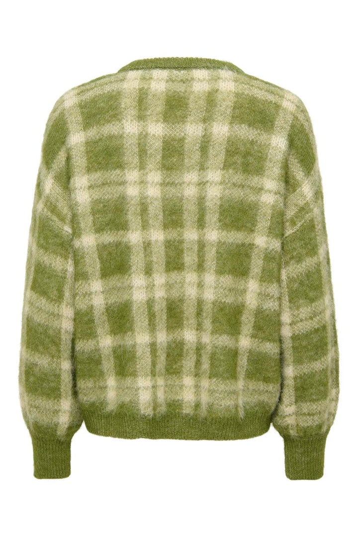 Only - Onlnoeme Life Ls Jq O-Neck Knt - 5112127 Sphagnum Mel/Off White/Checks