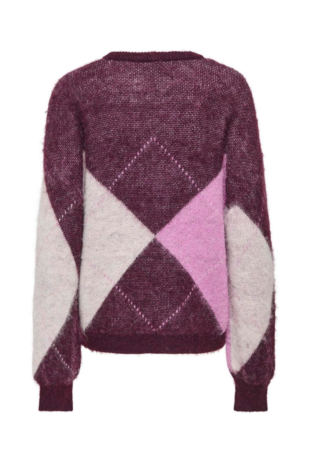 Only - Onlnoeme Life Ls Jq O-Neck Knt - 5127593 Winetasting Birch/Fuchsia Pink/Melange/Argyle