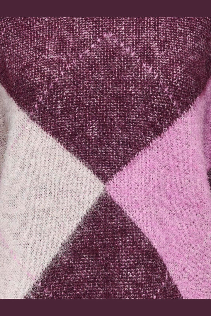 Only - Onlnoeme Life Ls Jq O-Neck Knt - 5127593 Winetasting Birch/Fuchsia Pink/Melange/Argyle