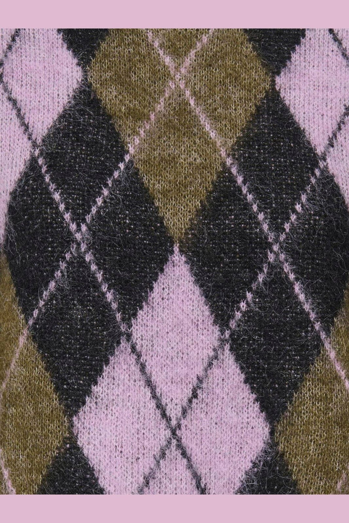 Only - Onlnoeme Ss Pattern O-Neck Knt - 5107919 Black Argyle/Beech/Violet Tulle/Mel
