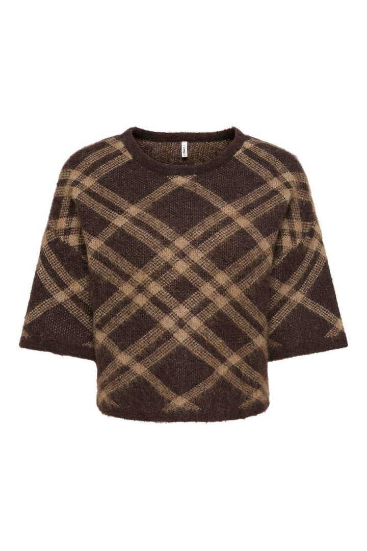Only - Onlnoeme Ss Pattern O-Neck Knt - 5107920 Chocolate Martini Check/Coca Creme/Mel