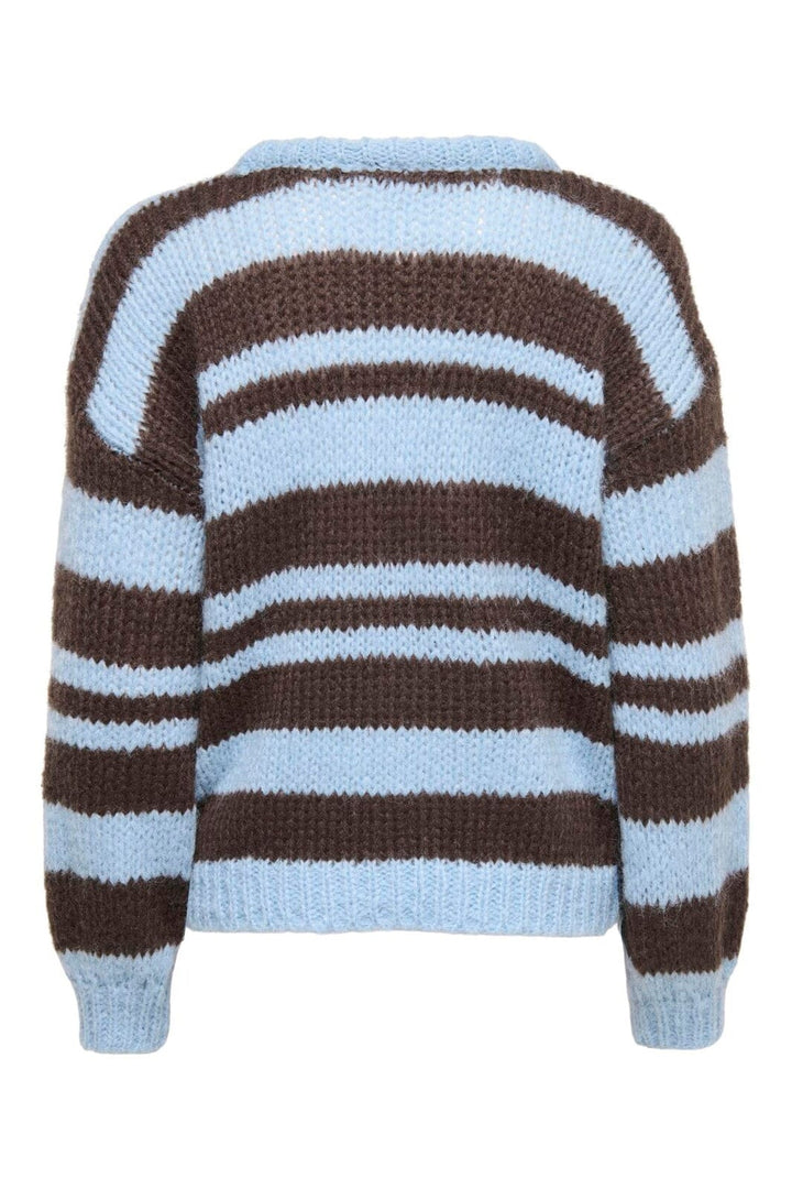 Only - Onlnordic Ls Stripe O-Neck Knt - 5089524 Dusty Blue Block/Coffee Bean