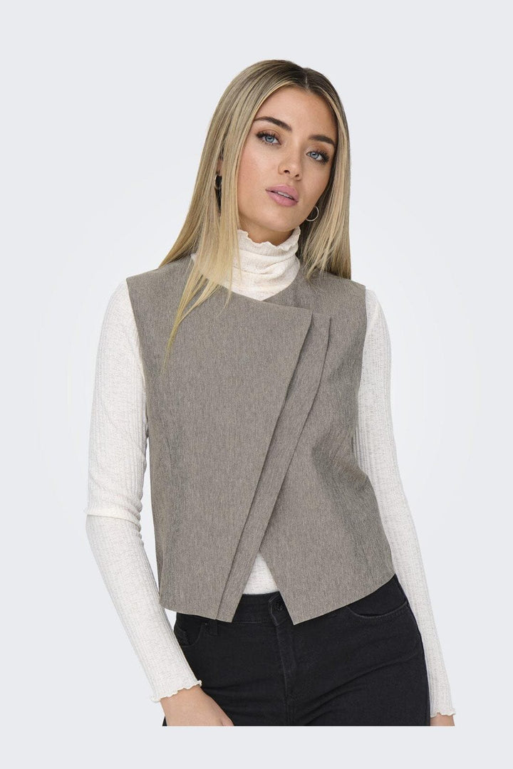 Only - Onlnovi S/L Mel Asym Waistcoat Tlr - 4591309 Walnut Melange