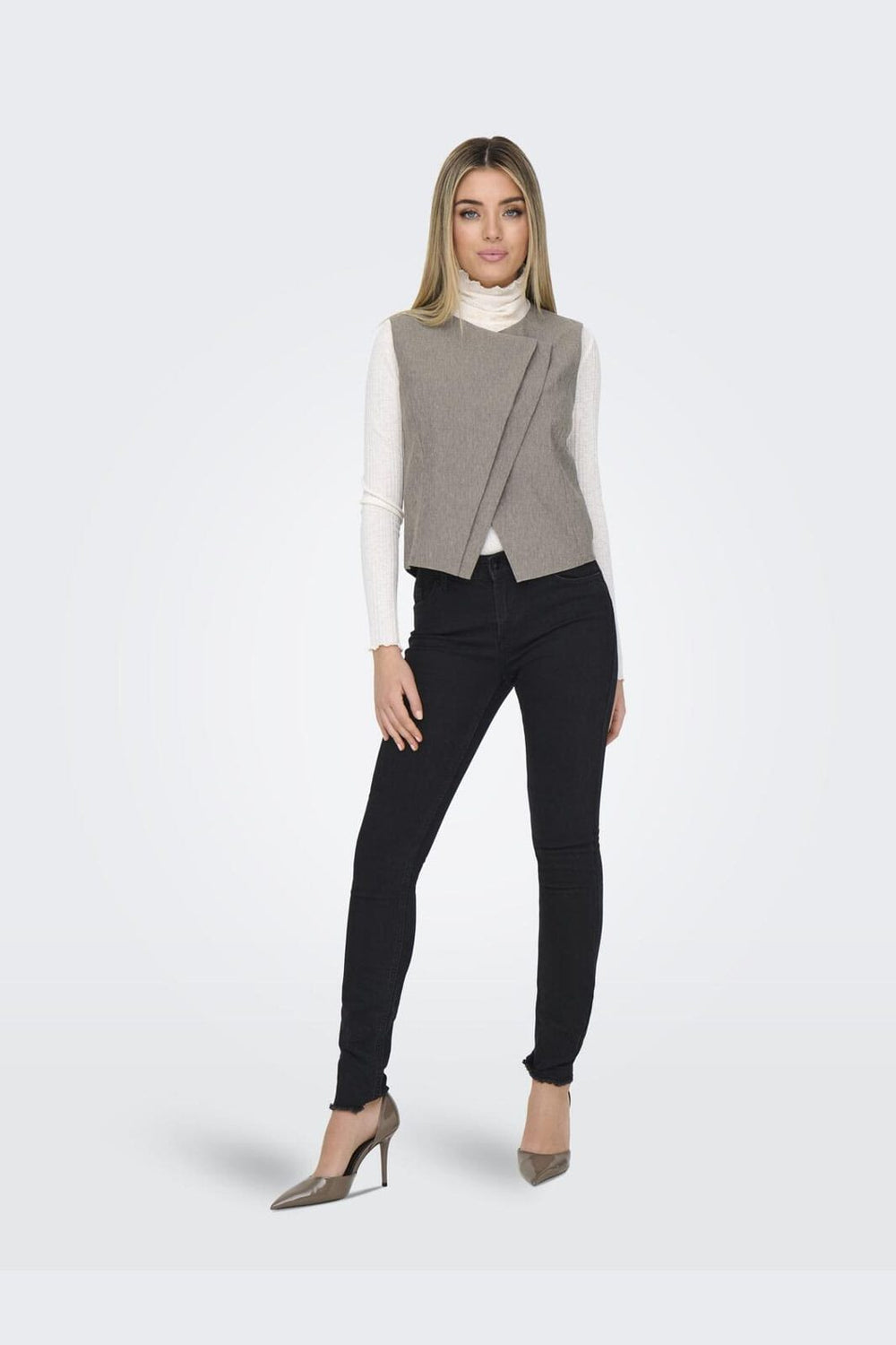 Only - Onlnovi S/L Mel Asym Waistcoat Tlr - 4591309 Walnut Melange
