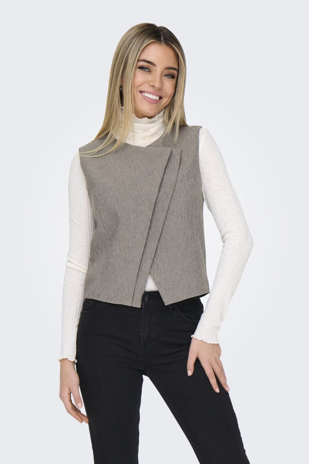 Only - Onlnovi S/L Mel Asym Waistcoat Tlr - 4591309 Walnut Melange