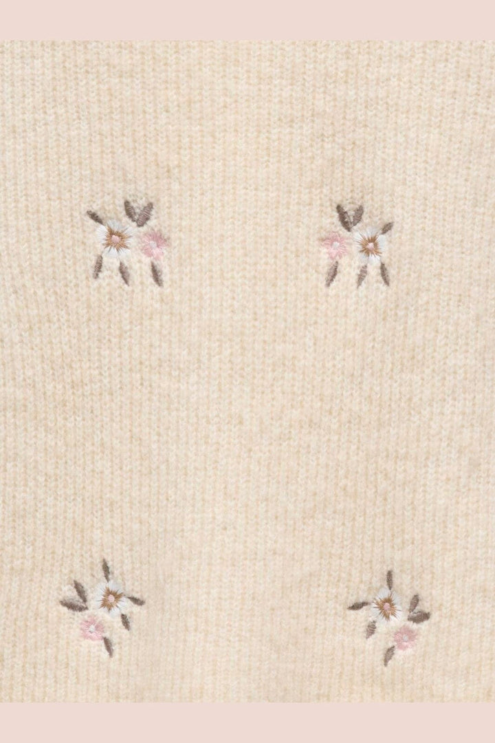 Only - Onlolivia 2/4 O-Neck Embroidery Knt - 5088343 Birch Flower Embroidery