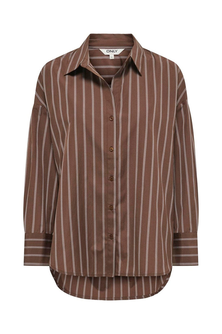 Only - Onloregon Alva Ls Reg Shirt - 5188247 Potting Soil Cloud Dancer