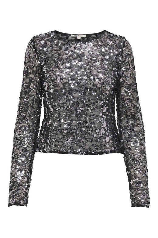 Only - Onlpalema Ls Lace Sequin Top - 4877185 Silver Sequins