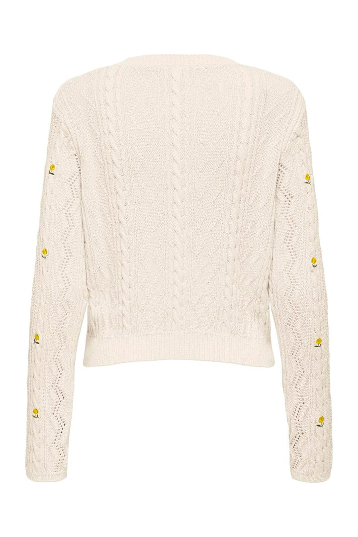 Only - Onlrita Life Ls Embr Cable Knt - 4862605 Ecru Yellow Flower