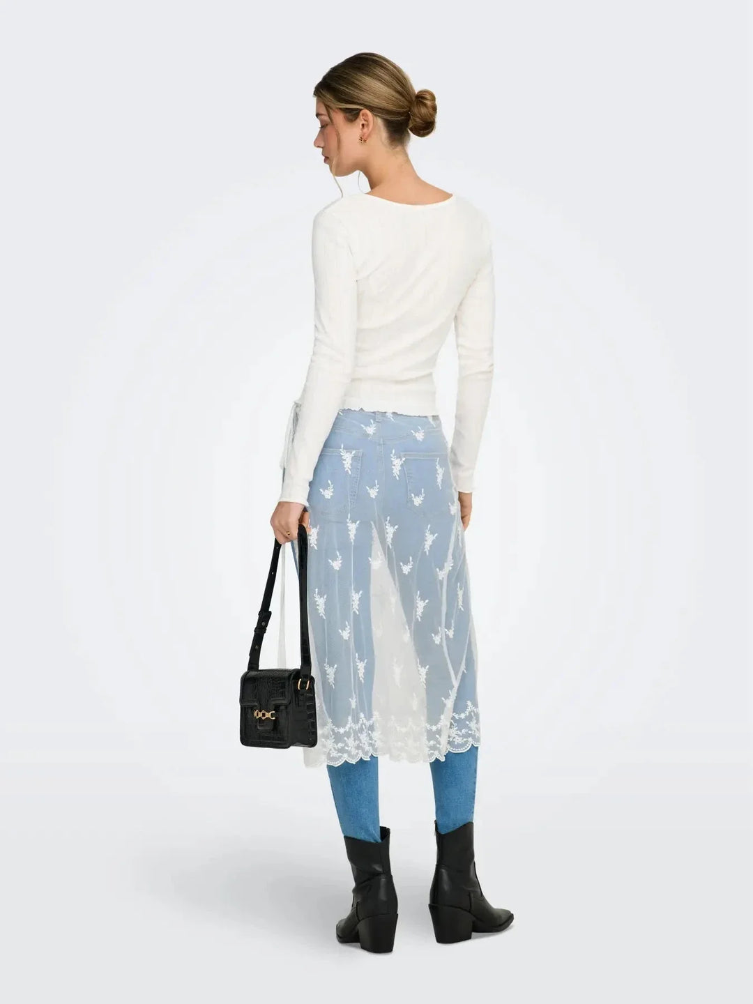 Only - Onlsafea Midi Mesh Lace Tie Skirt - 4987619 Bright White Nederdele 