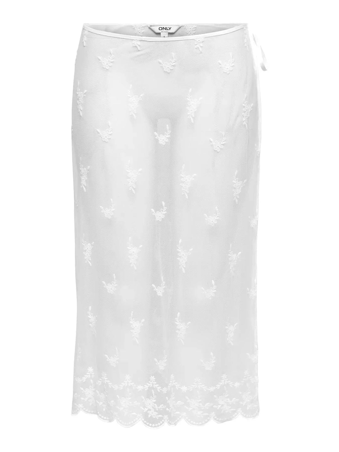 Only - Onlsafea Midi Mesh Lace Tie Skirt - 4987619 Bright White Nederdele 