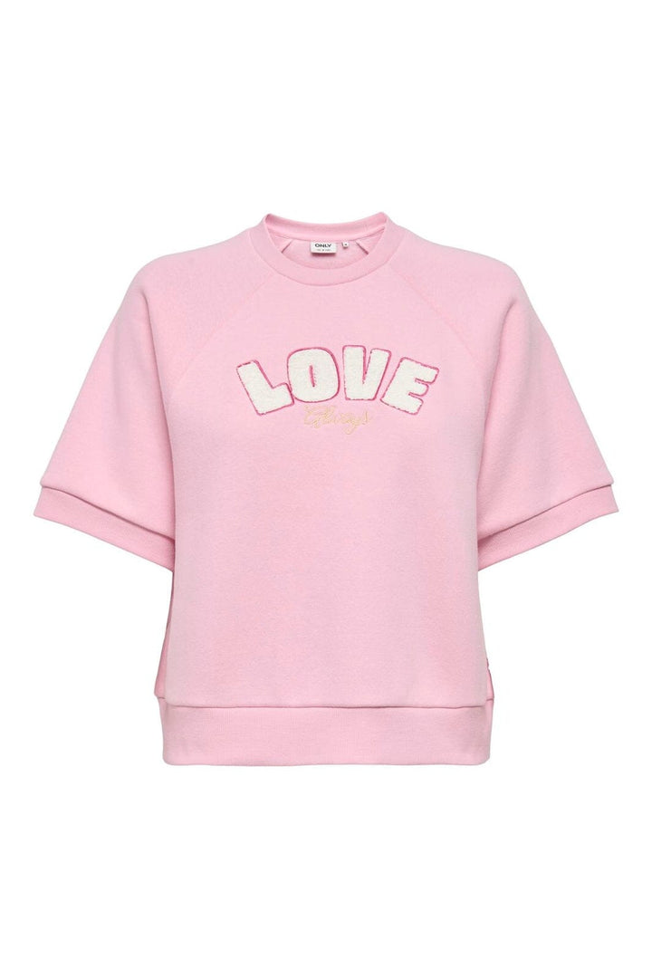 Only - Onlsina S/S O-Neck Terry Emb Swt - 5028260 Romance Rose Love