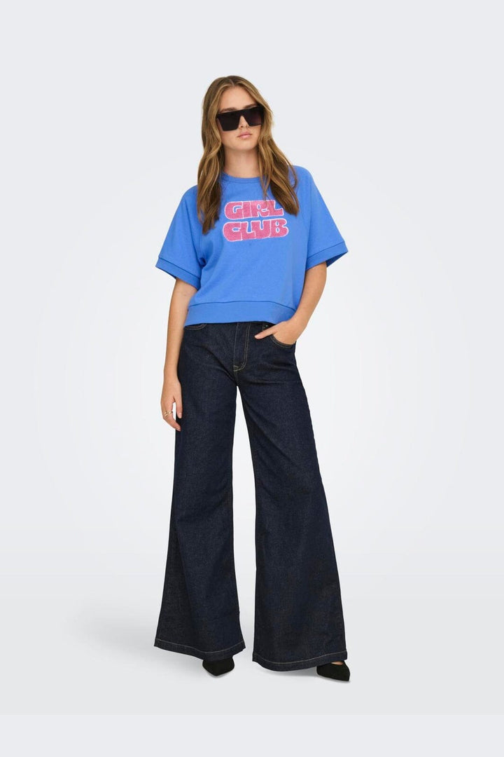 Only - Onlsina S/S O-Neck Terry Emb Swt - 5028261 Ultramarine Girl Club