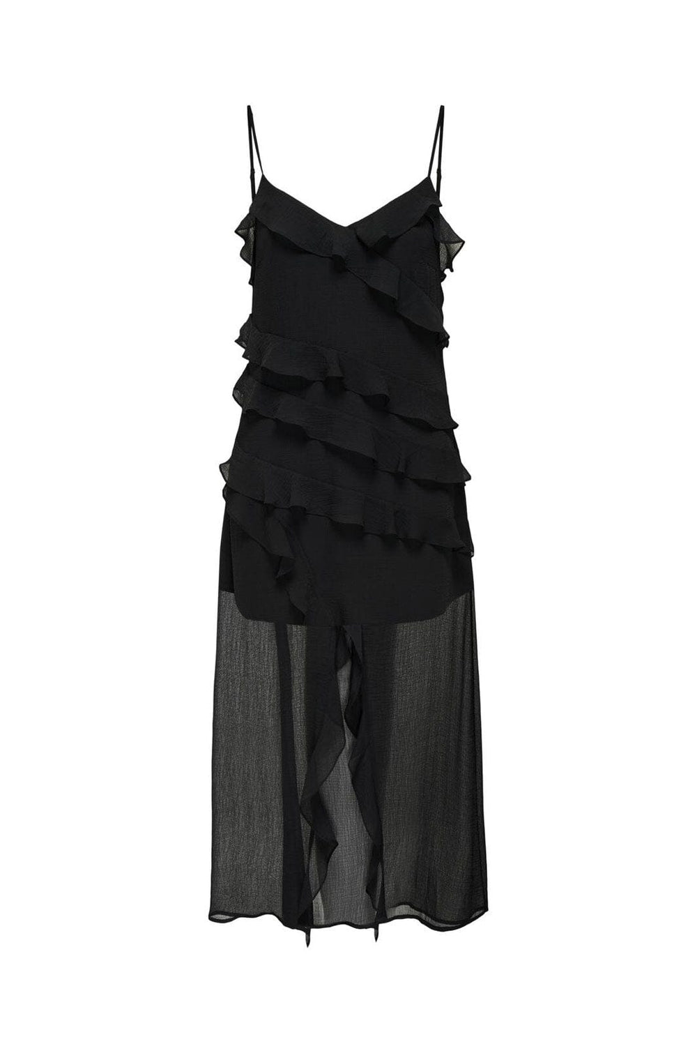 Only - Onlsine Life Strap Frill Long Dress - 4884893 Black