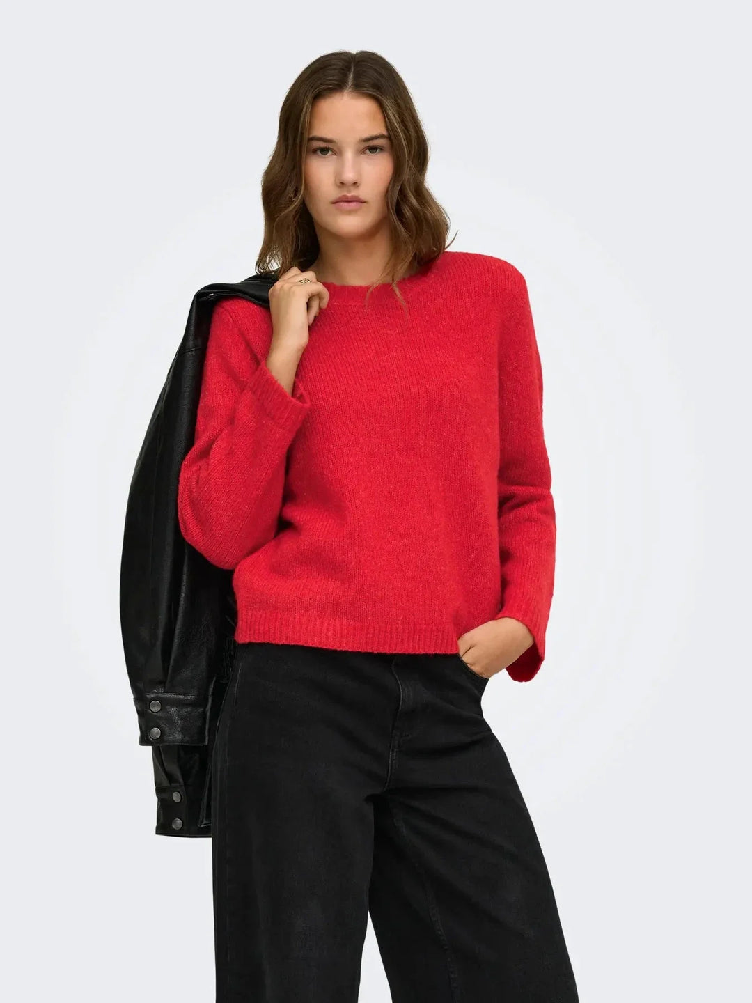 Only - Onlsophie Ls O-Neck Bf Knt - 5184558 Barbados Cherry Melange Strikbluser 