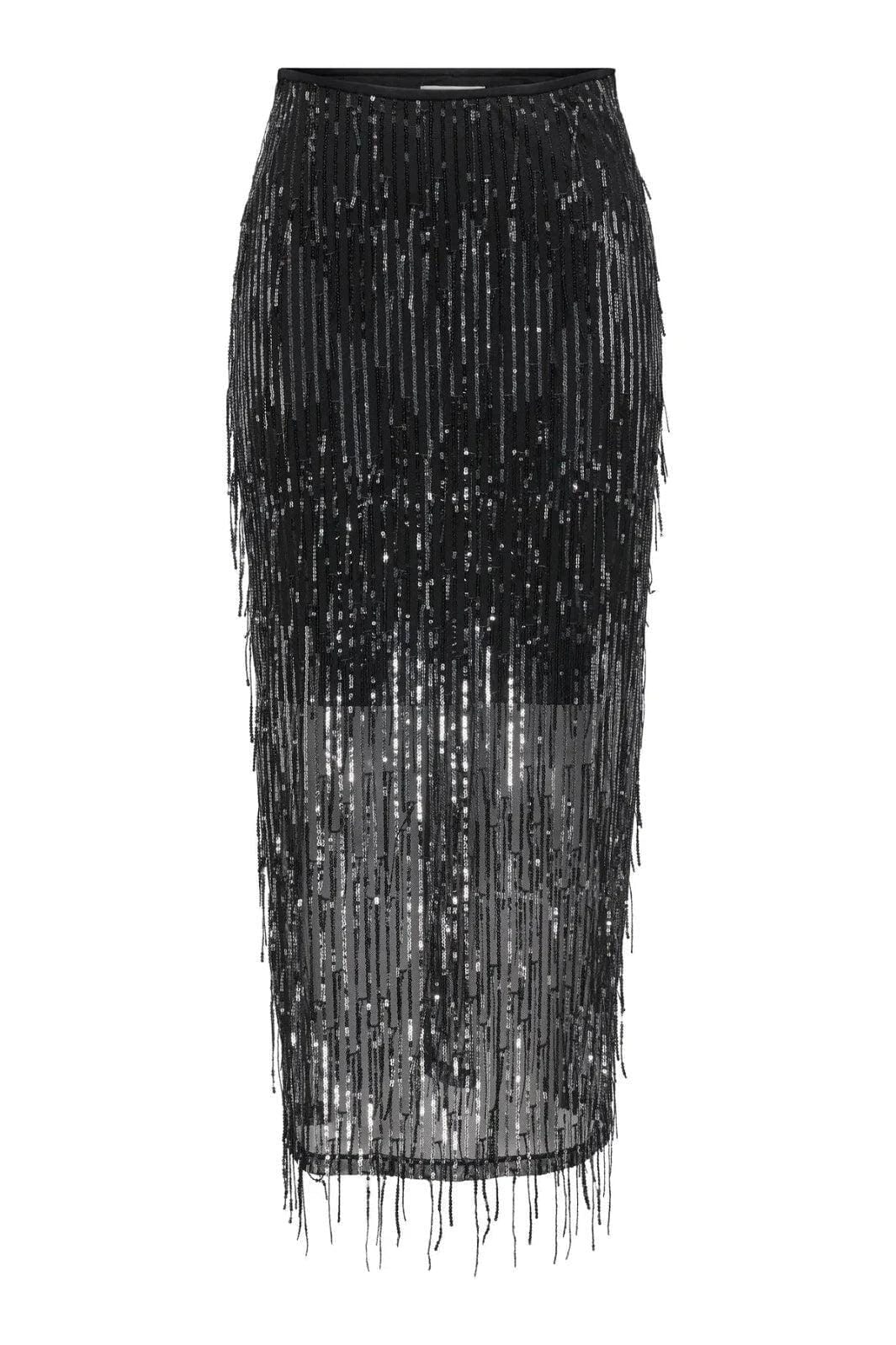 Only - Onlspacy Long Sequins Skirt - 4877211 Black W. Silver Sequins Nederdele 
