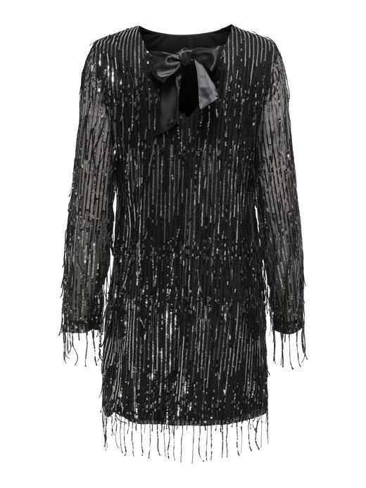 Only - Onlspacy Ls Sequins Bow Dress - 4877201 Black W. Silver Sequins Kjoler 