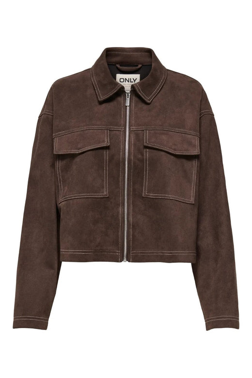 Only - Onlstina Life Faux Suede Jacket Cc - 4854247 Seal Brown W Contrast Stitch