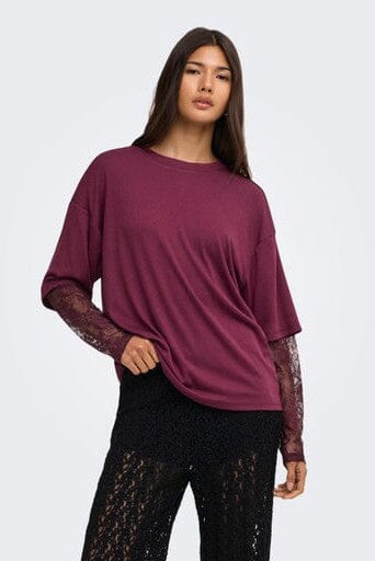 Only - Onltahlia L/S Lace Top - 5094140 Fig Dtm Lace T-shirts 
