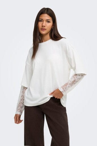 Only - Onltahlia L/S Lace Top - 5146836 Cloud Dancer Dtm Lace T-shirts 