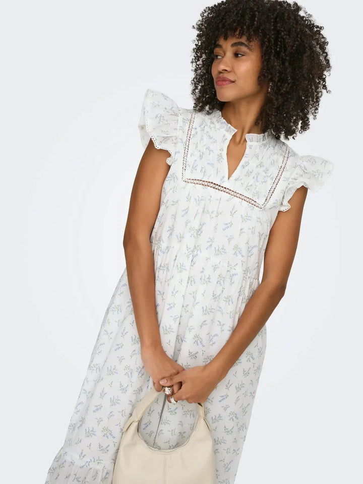 Only - Onltea-Idris S/L Frill Tape Dress - 5014284 Cloud Dancer Wild Bundels Kjoler 