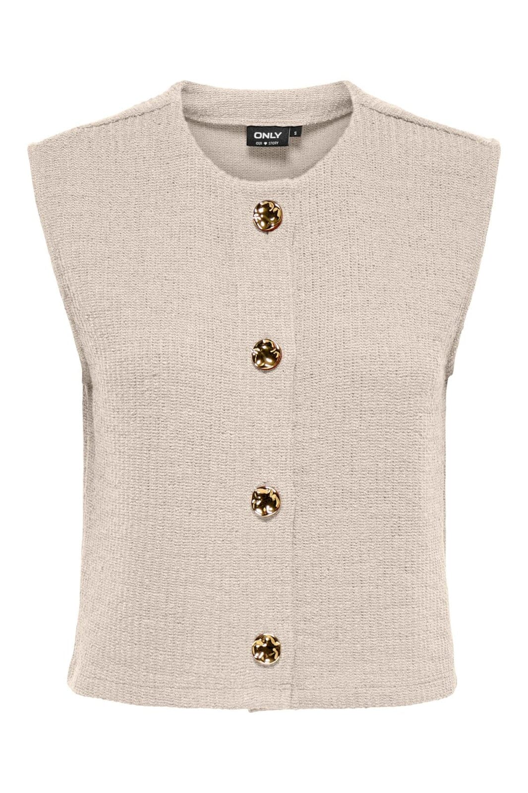 Only - Onlvicki Button Vest Swt - 5065539 Pumice Stone Gold Buttons