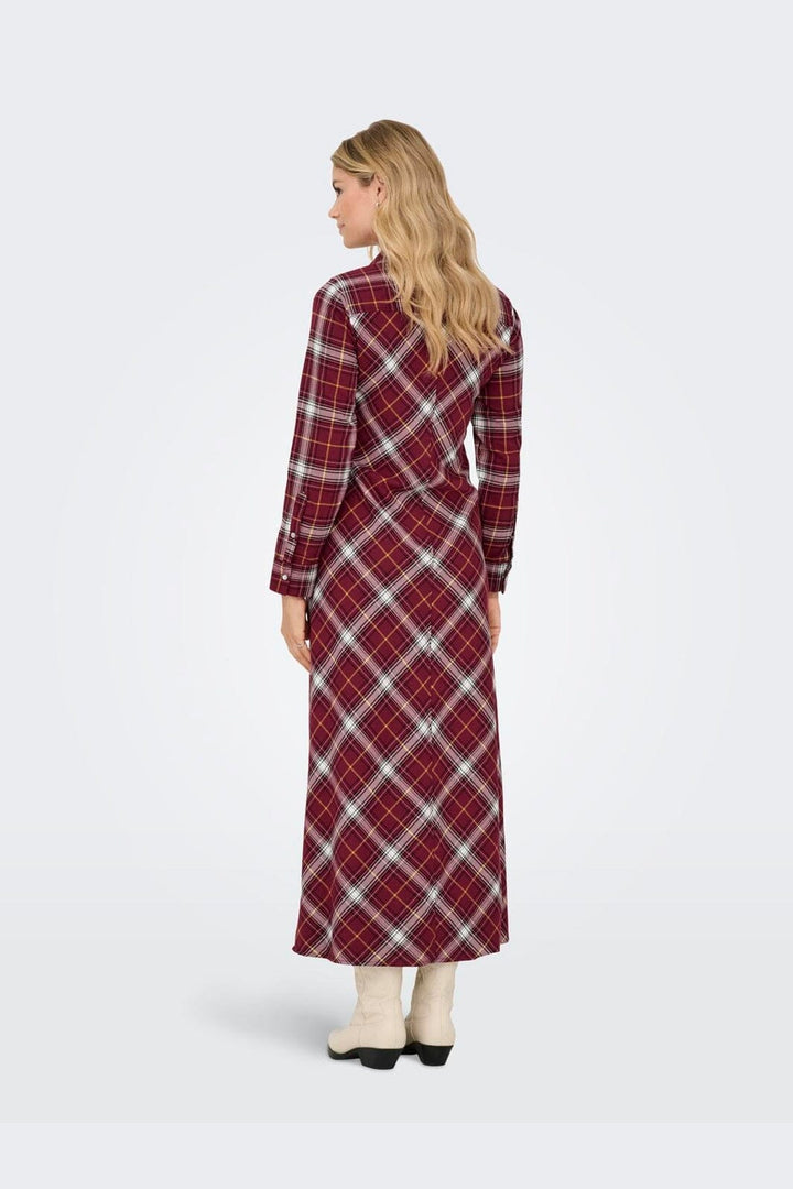 Only - Onlwren Check L/S Long Shirt Dress - 4970170 Syrah Checked Pulse