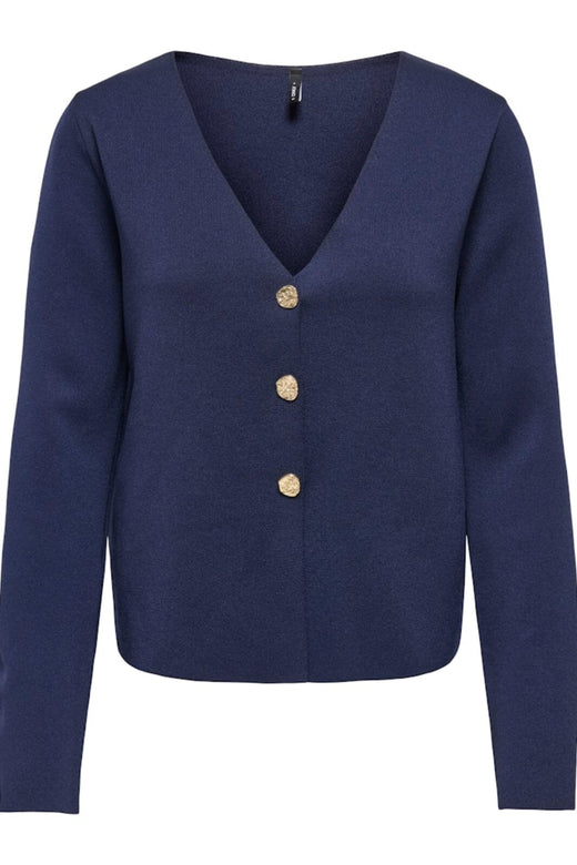 Only - Onlzali Ls V-Neck Button Cardigan Knt - 5081856 Night Sky Gold Buttons Cardigans 