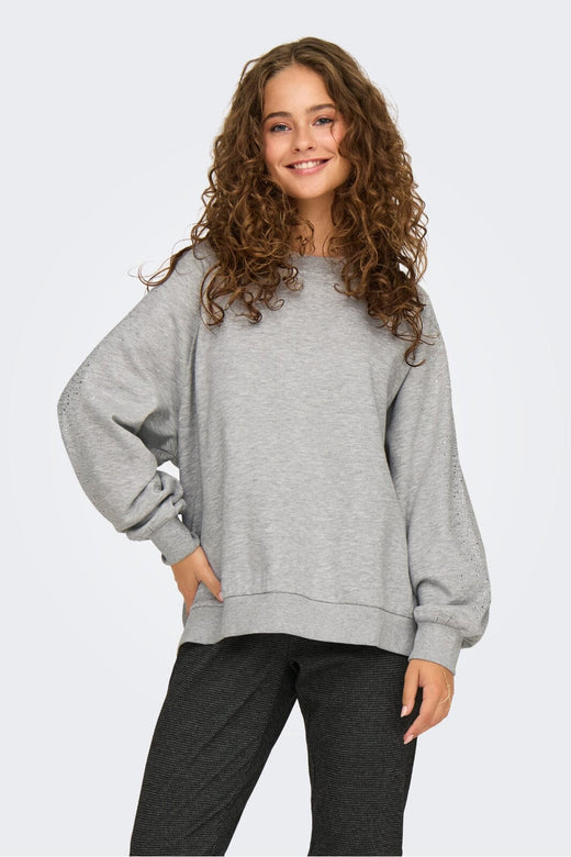 Only - Onlzenna L/S Oversize Stone Swt - 4728633 Light Grey Melange Silver Rhinestones
