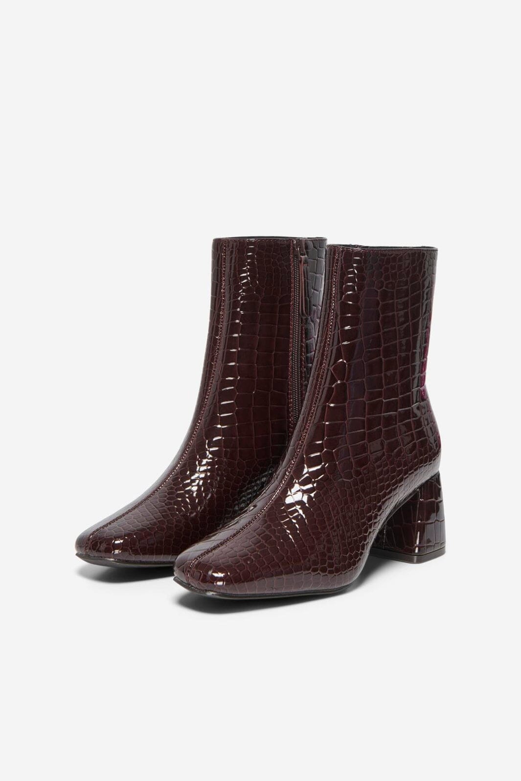 Only Shoes - Onlbrielle-1 Pu Heeled Boot - 5078766 Deep Mahogany Patent Croc