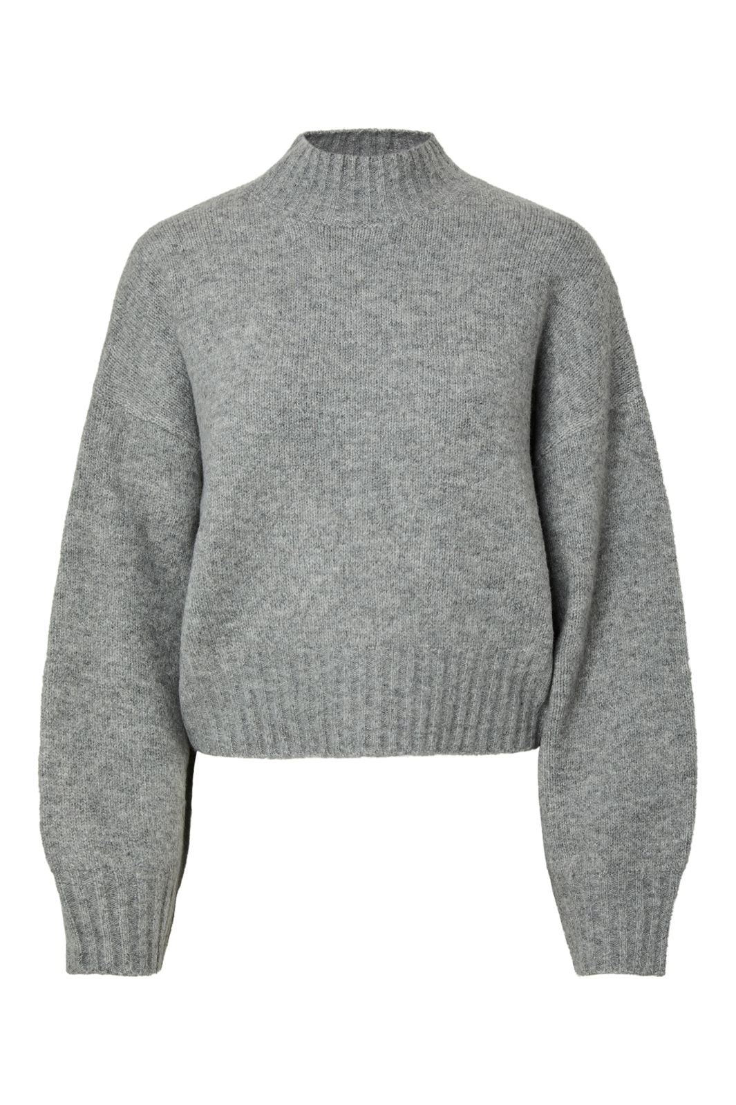 Pieces - Pcaico Ls Short High Neck Knit - 5075505 Medium Grey Melange