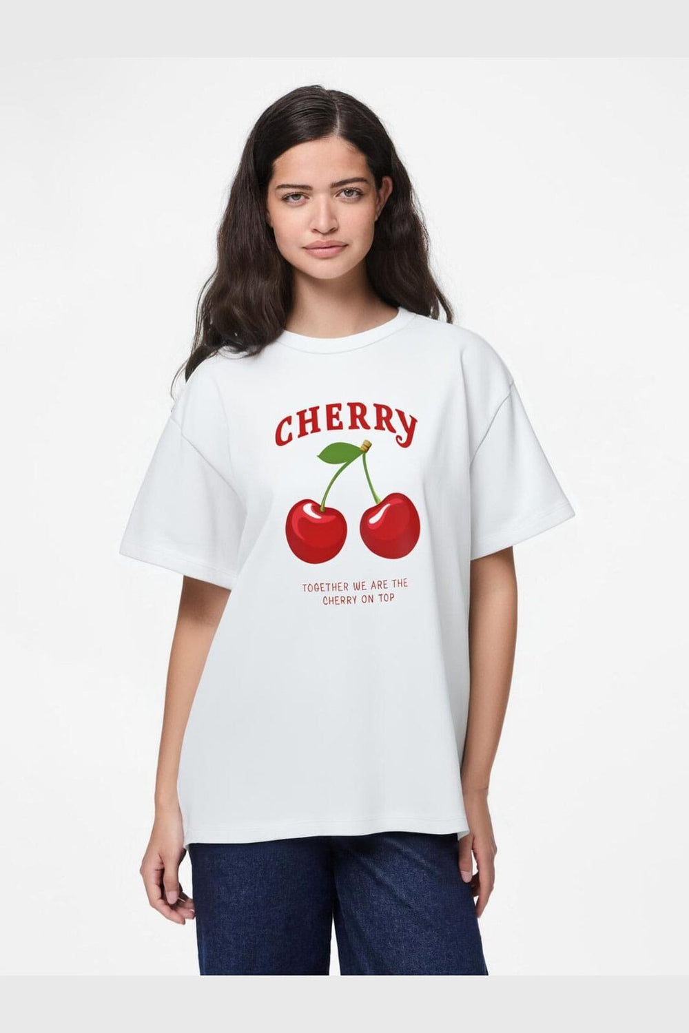 Pieces - Pcalifi Fasttrack Ss Oversize Tee - 4988799 Bright White Together We Are The Cherry On Top