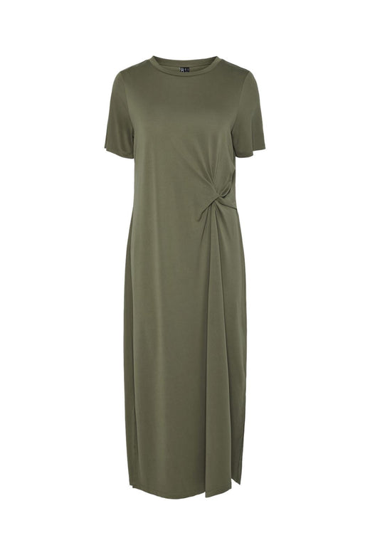 Pieces - Pcanora Ss O-Neck Midi Knot Dress - 4640421 Deep Lichen Green