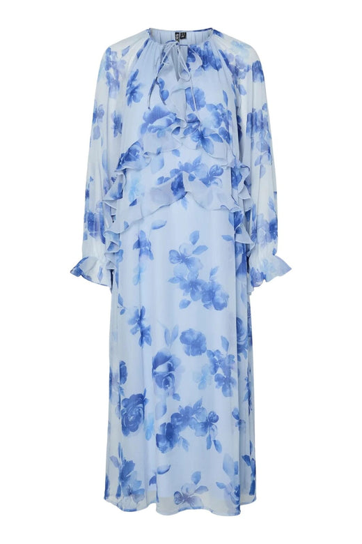 Pieces - Pcclara Ls Long V-Neck Dress - 4866095 Cashmere Blue Blue Flowers