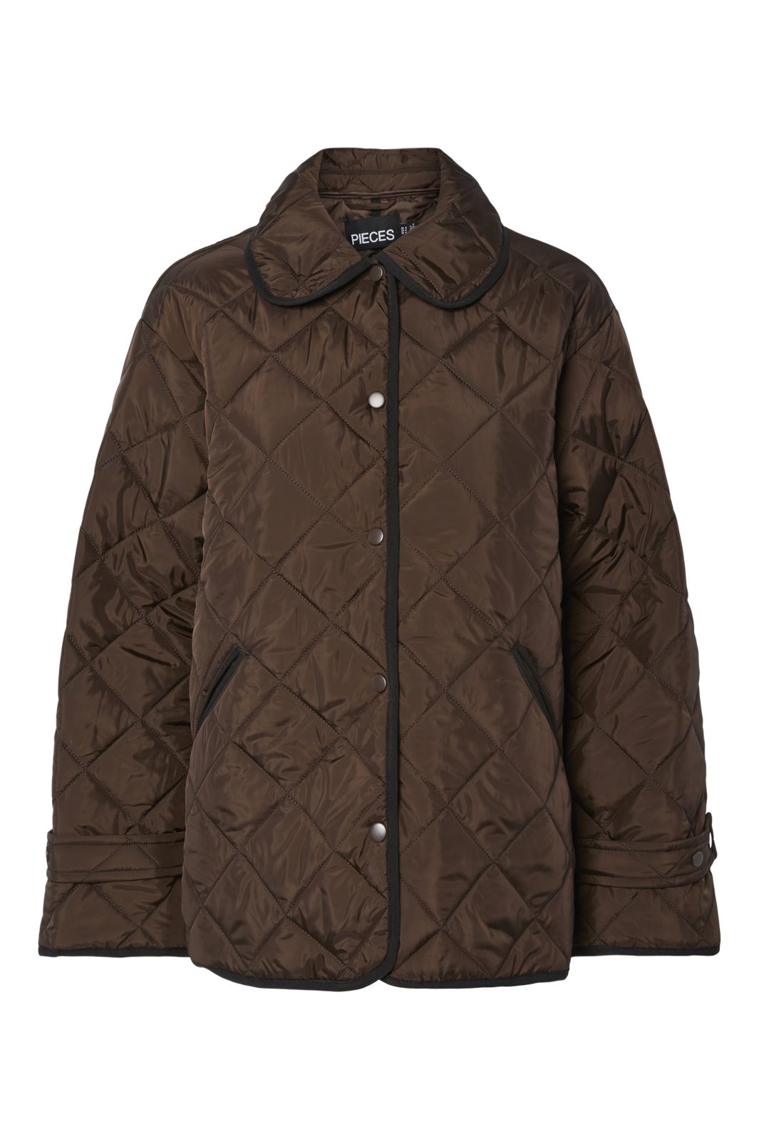 Pieces - Pcemily Short Quilted Jacket - 4816907 Hot Fudge Black Bindings
