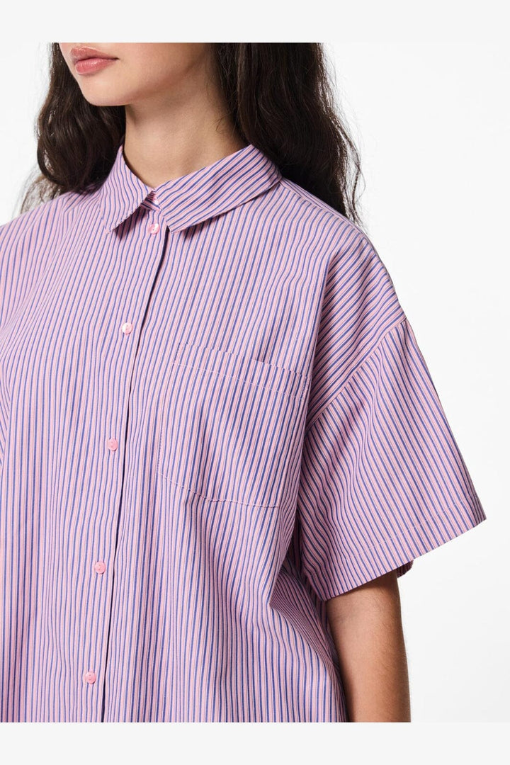 Pieces - Pcemmy Ss Loose Shirt - 4866441 Fuchsia Pink Blue