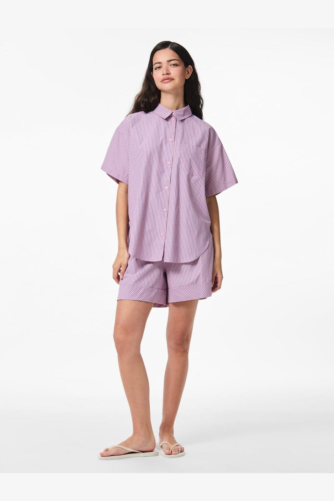 Pieces - Pcemmy Ss Loose Shirt - 4866441 Fuchsia Pink Blue