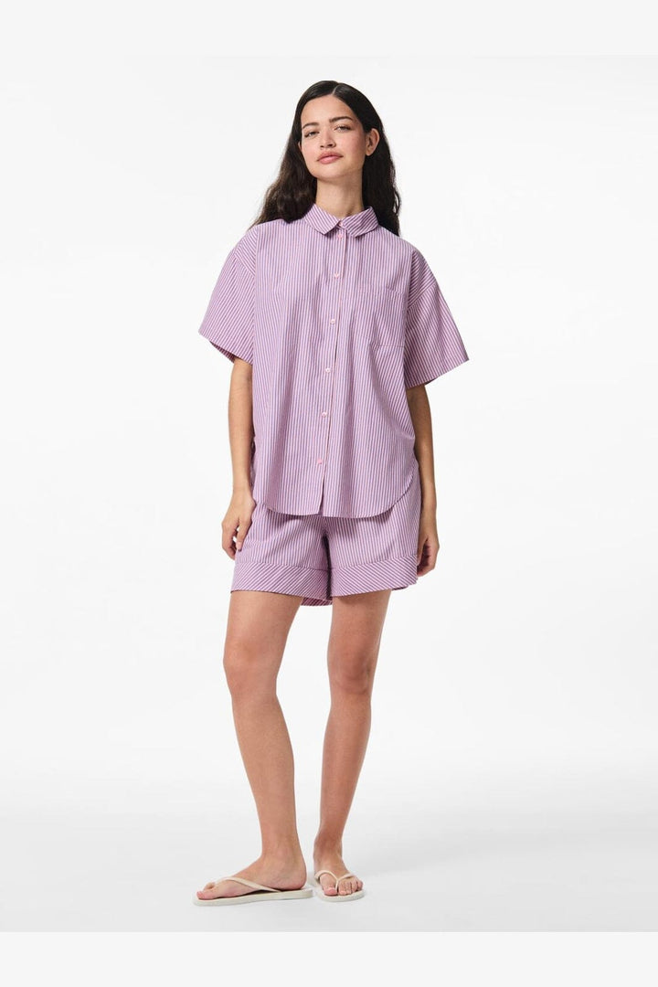 Pieces - Pcemmy Ss Loose Shirt - 4866441 Fuchsia Pink Blue