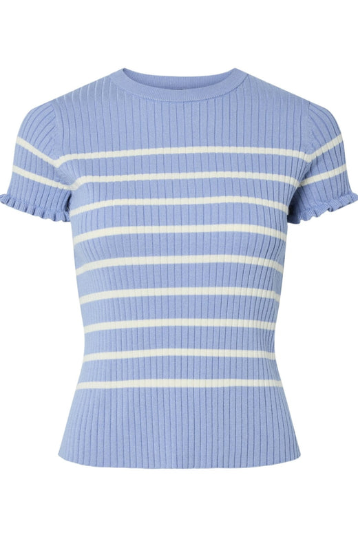 Pieces - Pcfaith Ss O-Neck Knit 17160519 - 4845730 - Cornflower Blue White