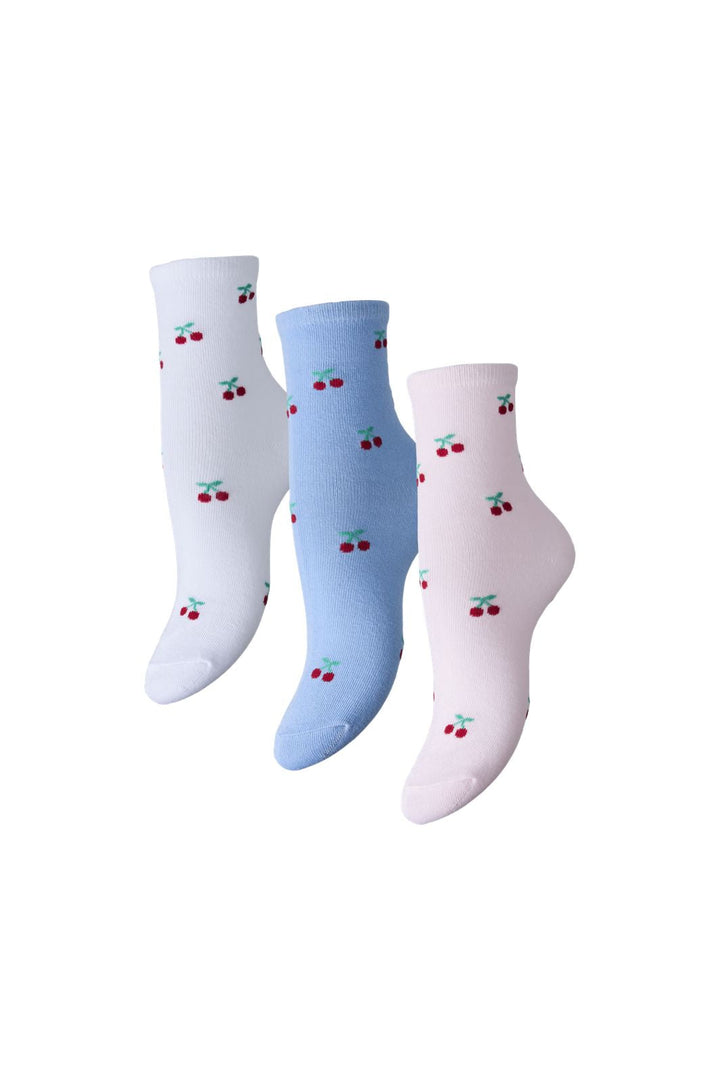 Pieces - Pcfaja Cherry 3 Pack Socks Pwp - 4808995 Bright White 3 Bwhi-Lblue-Pink