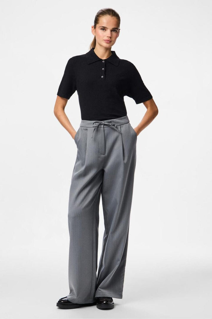 Pieces - Pcfalka Pinstriped Tie Pants - 4983919 Grey Pinstripe