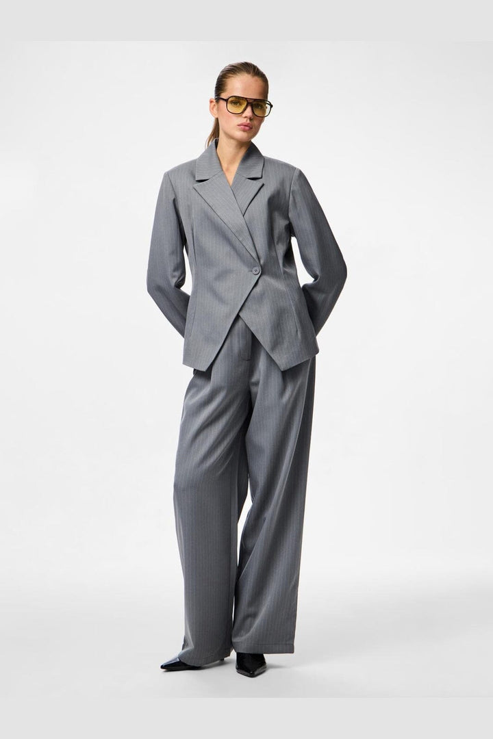 Pieces - Pcfalka Pinstriped Tie Pants - 4983919 Grey Pinstripe