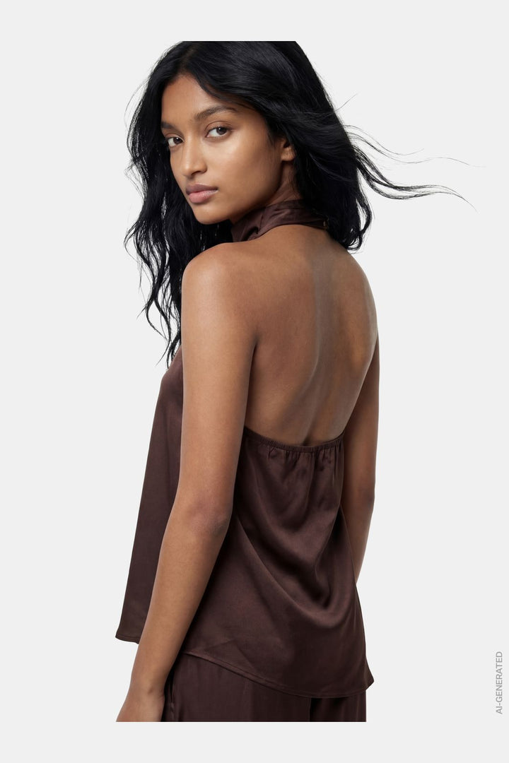 Pieces - Pcfesta Halterneck Satintop - 5127988 Hot Fudge