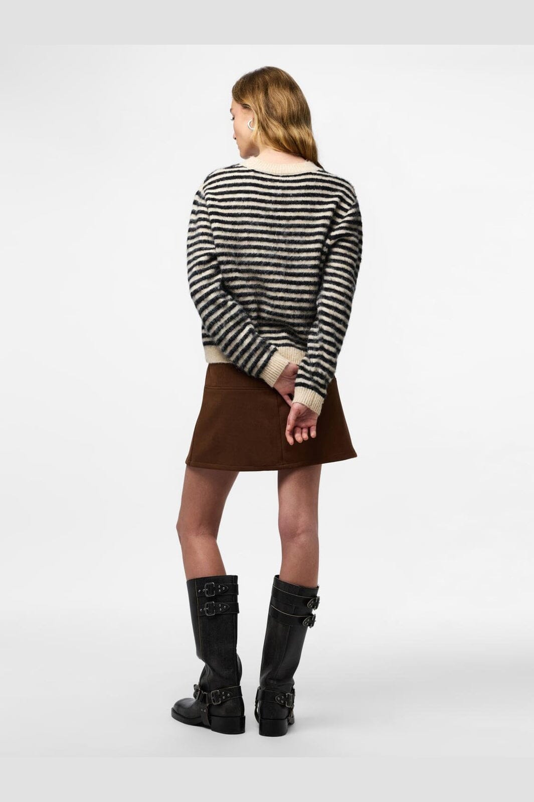 Pieces - Pcjada Ls O-Neck Knit - 4813560 Birch Black + Jadore Text