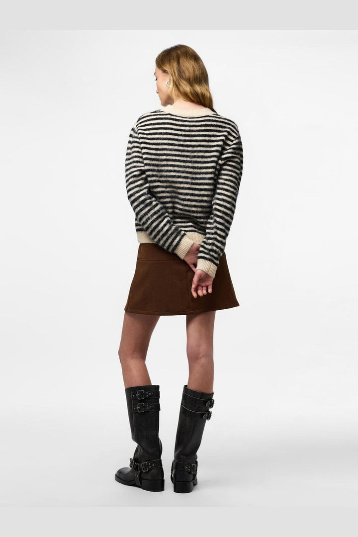 Pieces - Pcjada Ls O-Neck Knit - 4813560 Birch Black + Jadore Text